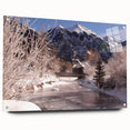 Abstract landscape of Telluride, Colorado in muted earth tones on acrylic glass, suitable for bedroom or dining room decor.