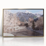 Acrylic print of Telluride, Colorado scenery in muted earth tones, framed in gold, suitable for modern art wall decor.
