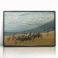 Large abstract wall art depicting a Daytona scenery in muted gray and blue tones on a framed acrylic.