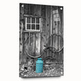 Large abstract wall art of Delaware scenery on acrylic glass, with a side view, featuring cool blue and green tones.