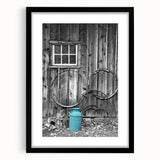 Abstract art print of a colorful Delaware landscape on textured canvas, framed in black, ideal for living room decor.