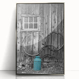 Mid-century modernist art depicting Delaware scenery in muted colors on a silver-framed acrylic print.