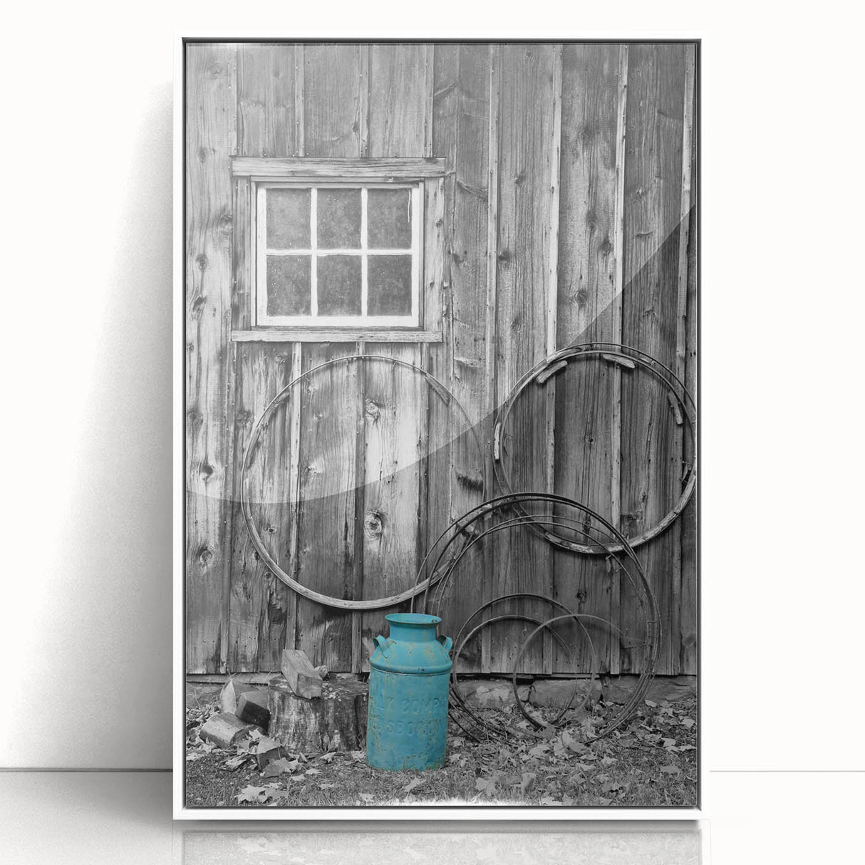 Art deco style Delaware scenery poster in a white framed acrylic, featuring muted blues and greens.