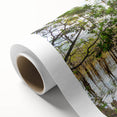 Art Deco style poster of the USA Everglades in muted green and blue tones on rolled canvas, ideal for nursery wall art.