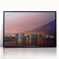 Large abstract wall art depicting the Fort Lauderdale skyline in muted gray and blue tones, framed in black acrylic.