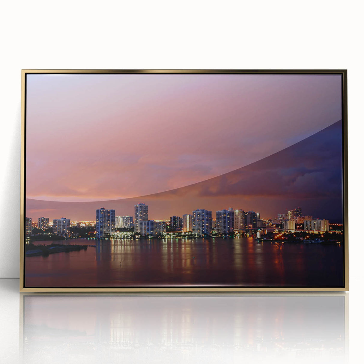 Framed acrylic print of Fort Lauderdale scenery in gold tones, ideal for modern art wall decor.