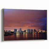 Framed canvas of a vintage-style landscape painting depicting the Fort Lauderdale skyline in vibrant colors.