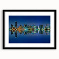 Extra large abstract art print featuring vibrant, colorful depiction of Miami scenery on a textured canvas, framed in black.