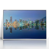 Art deco poster of Miami skyline in pastel shades on white acrylic frame, suitable for modern nursery wall decor.