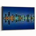 Black and white framed canvas of Miami skyline with vintage poster art style, ideal for bedroom wall decor.