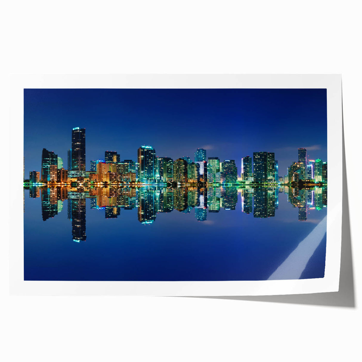 Rolled print of Miami skyline with pastel hues, perfect for art wall dining room.