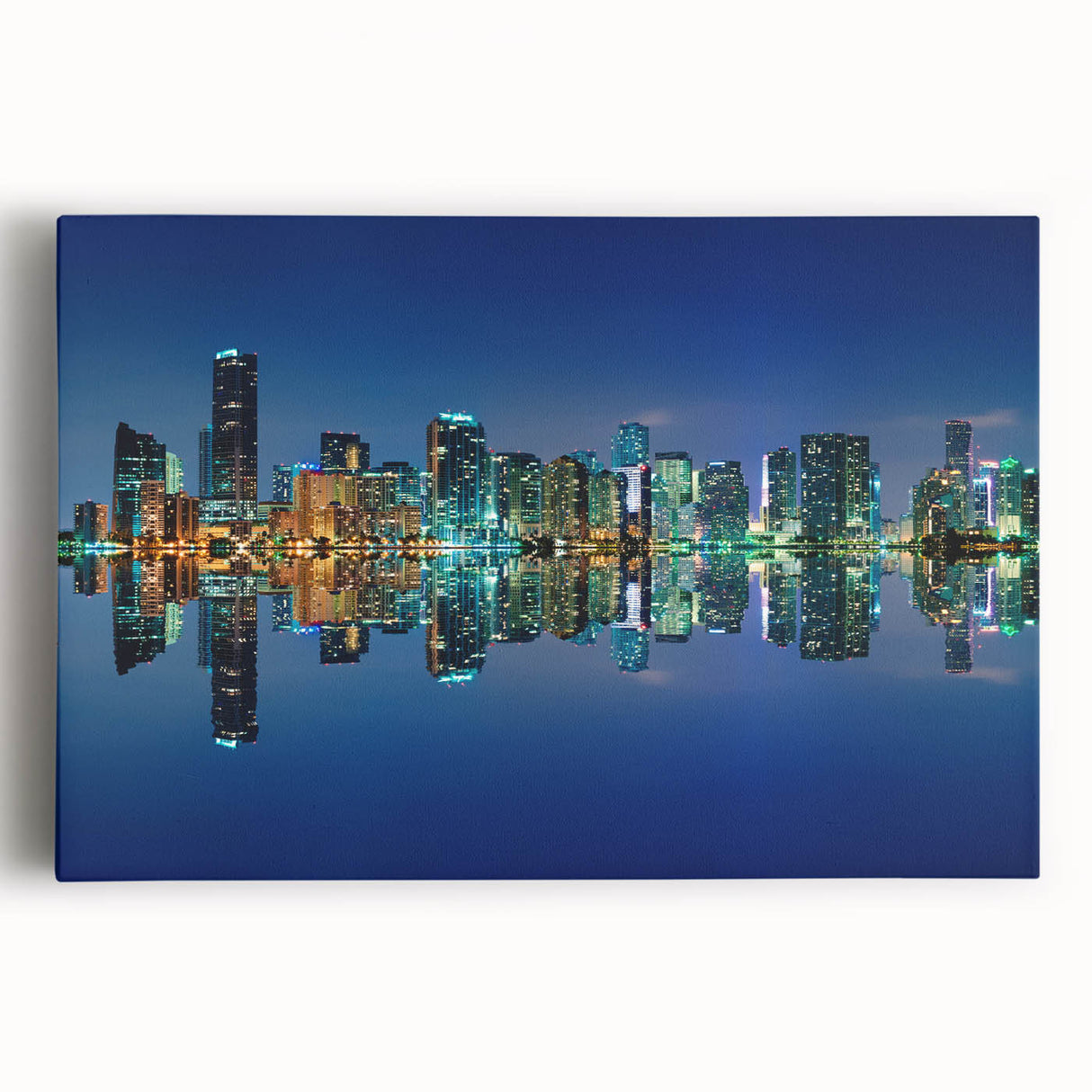 Black and white stretched canvas featuring the Miami skyline, suitable as large kitchen wall art.