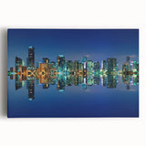 Black and white stretched canvas featuring the Miami skyline, suitable as large kitchen wall art.