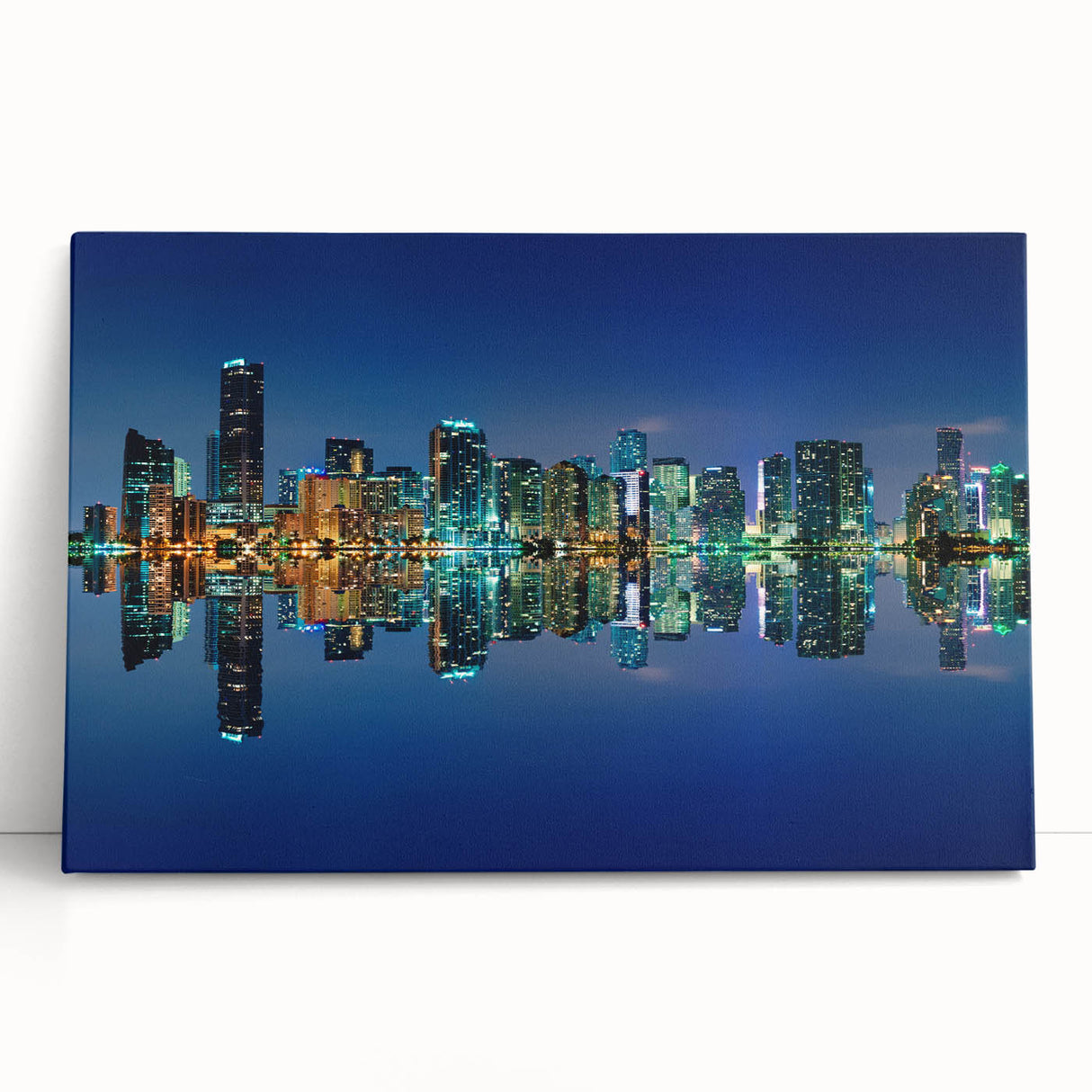 Black and white photograph of Miami skyline on stretched canvas, suitable as large kitchen or bedroom wall art.