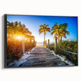 Black and white wall art featuring a vintage poster art style landscape of Palm Beach on framed canvas.