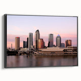Black and white framed canvas of Tampa landscape with vintage poster style, ideal for bedroom wall art.