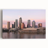 Black and white panoramic photo of Tampa skyline on large stretched canvas, ideal for kitchen wall art.