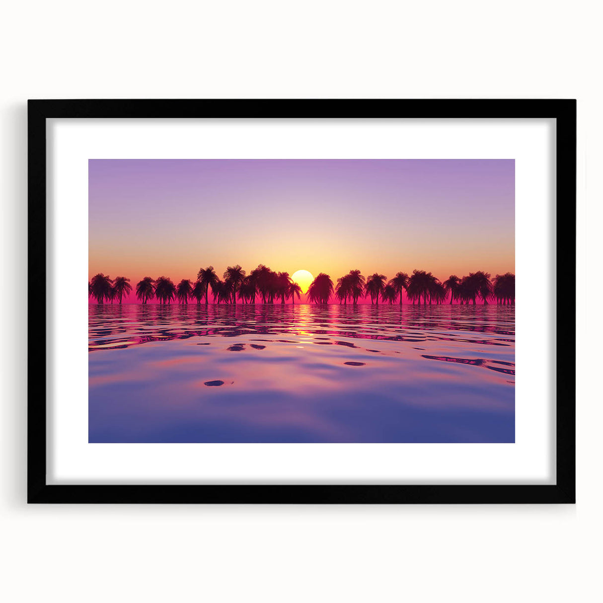 Extra large abstract art print of Maui scenery in vibrant colors on a textured canvas, framed in black.
