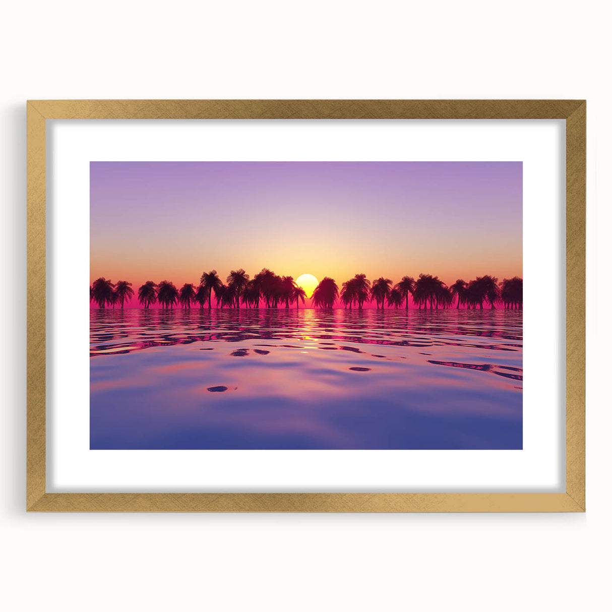 Extra large abstract art print of a textured Maui landscape in gold frame, suited for living room decor.