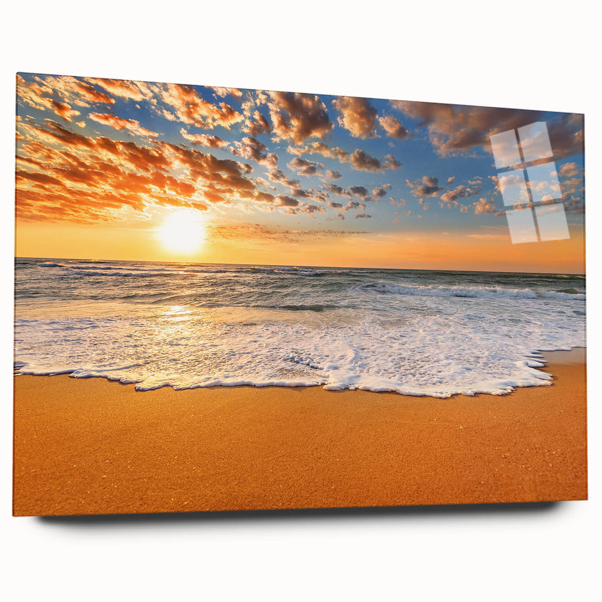 Acrylic print of a large abstract depiction of Oahu, Hawaii, using vivid blue and green tones.