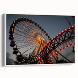 Vintage poster art of Chicago skyline in vibrant colors on a large framed canvas, ideal for living room decor.
