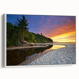 Vintage poster art of Illinois Lake Michigan on extra large framed canvas, featuring colorful art with black borders.