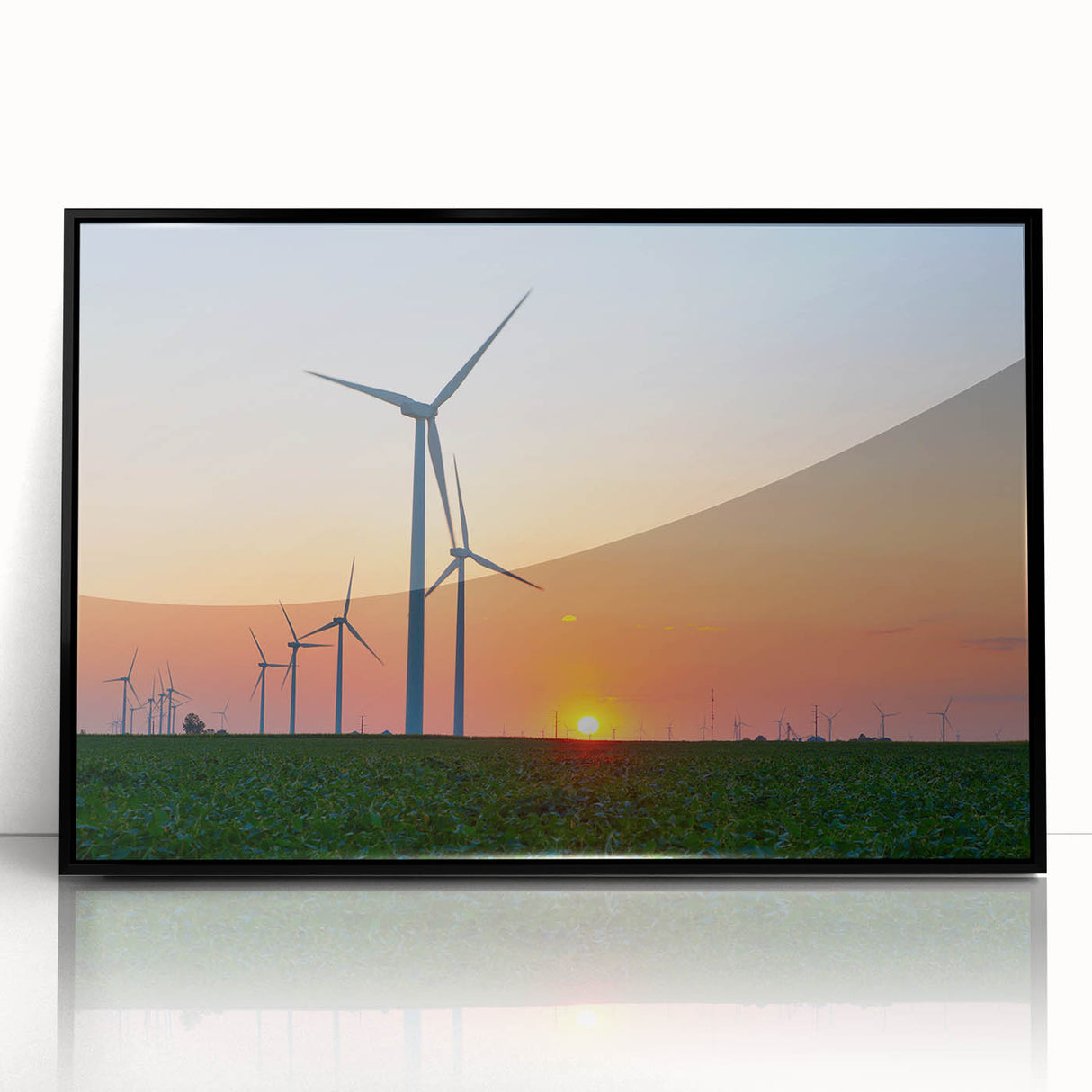 Large abstract wall art featuring a stylized Indiana landscape in muted earth tones on a framed acrylic.