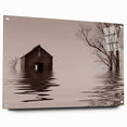Acrylic print of a serene Iowa landscape in muted green and blue tones, ideal for dining room decor.
