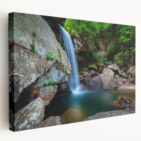 Large stretched canvas depicting a serene Kentucky landscape in muted green and blue tones, ideal for kitchen wall art.