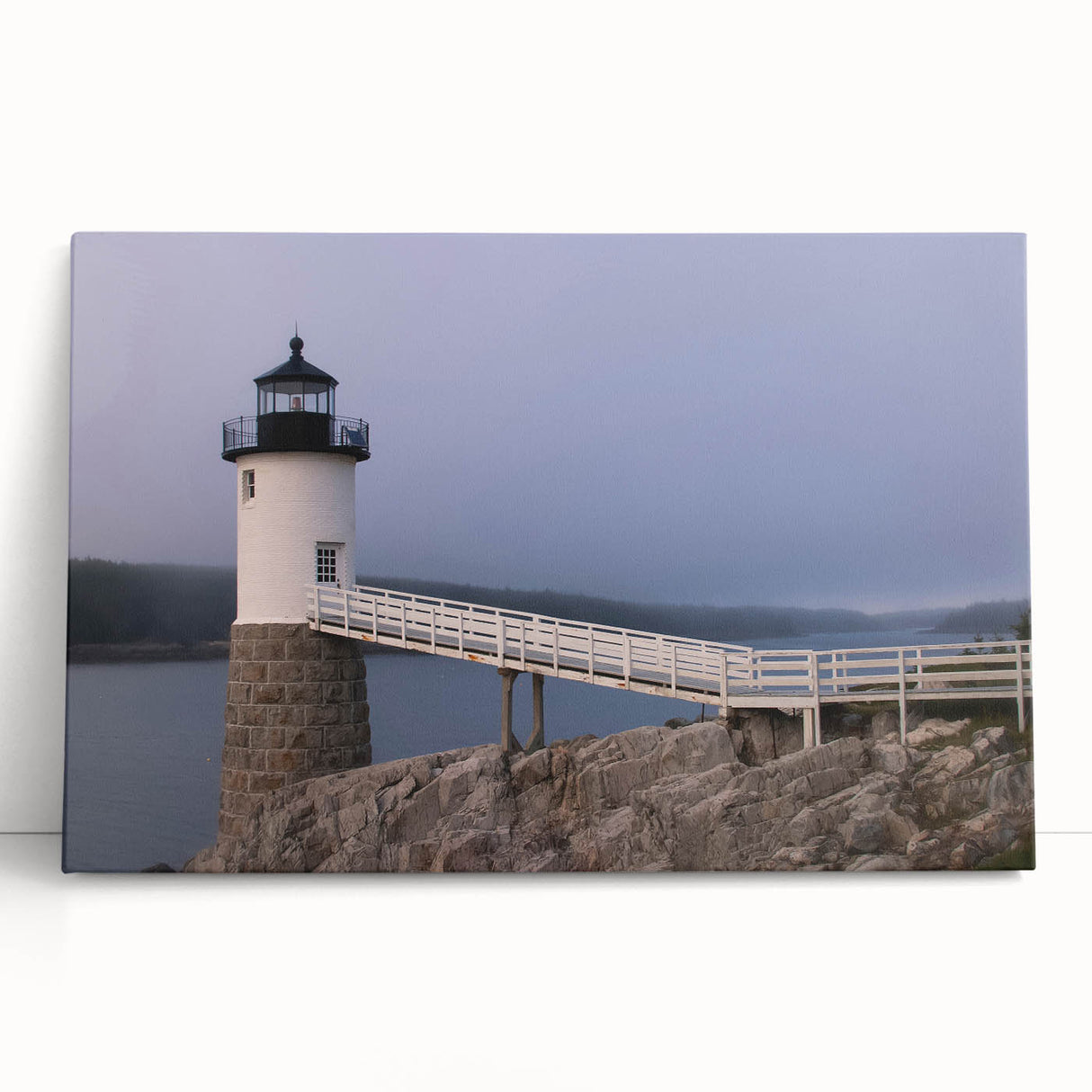 Black and white stretched canvas featuring a serene Acadia National Park landscape.