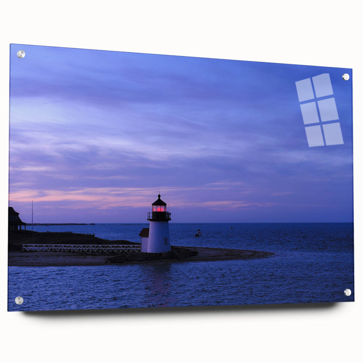 Acrylic print of a serene Nantucket landscape in soft blue and green hues, suitable for bedroom or dining room decor.