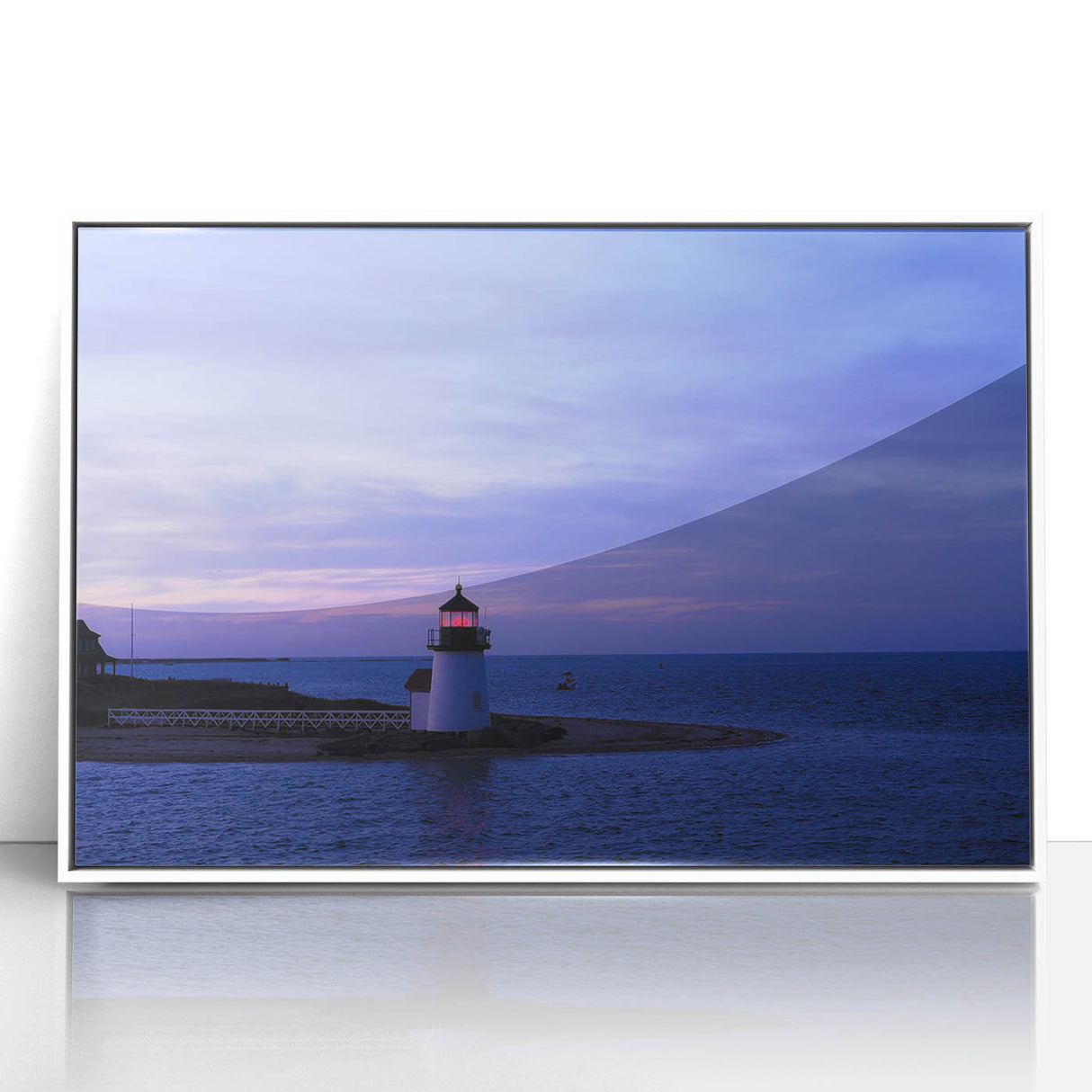 Framed acrylic print of a serene Nantucket landscape in pastel shades, ideal for modern nursery wall decor.