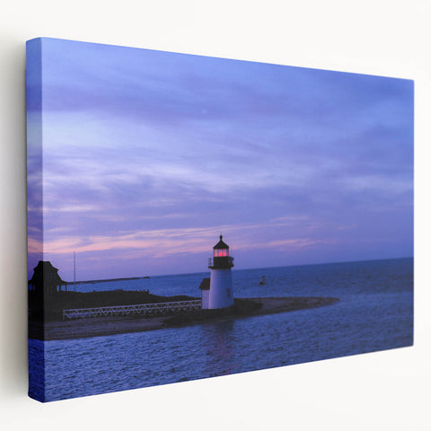 A panoramic canvas print of Nantucket scenery, featuring serene blue and green tones, ideal for kitchen wall art.