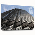Acrylic print of the Minneapolis skyline in muted blue and gray tones, suitable for bedroom or dining room decor.