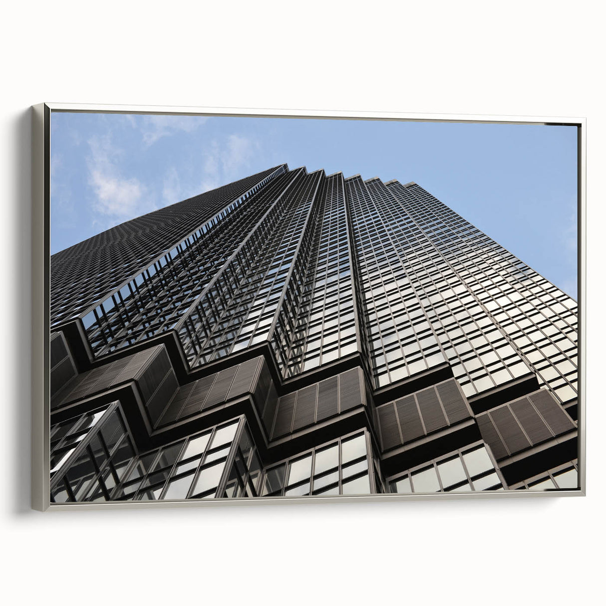 Framed canvas landscape art painting featuring a colorful Minneapolis skyline, ideal for modern office decor.