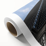 Art deco poster of Minneapolis skyline in pastel shades on rolled canvas, ideal for nursery wall art.
