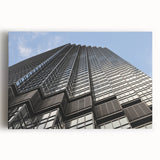 Black and white stretched canvas of Minneapolis skyline, ideal for kitchen wall art.