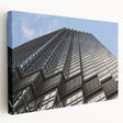 Minneapolis skyline in muted blue and gray tones on large stretched canvas, suitable for kitchen wall art.