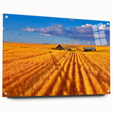 Acrylic print of Montana scenery with vibrant green and blue tones, ideal for dining room decor.
