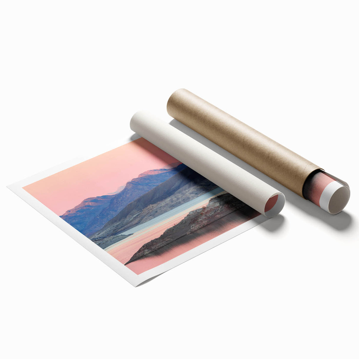 Extra large rolled print of Lake Mead with soft blue and beige tones, ideal for classy bathroom wall art.