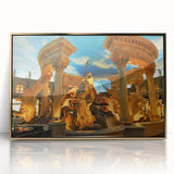 Framed acrylic print of Las Vegas skyline in gold and black tones, ideal for modern art wall decor.