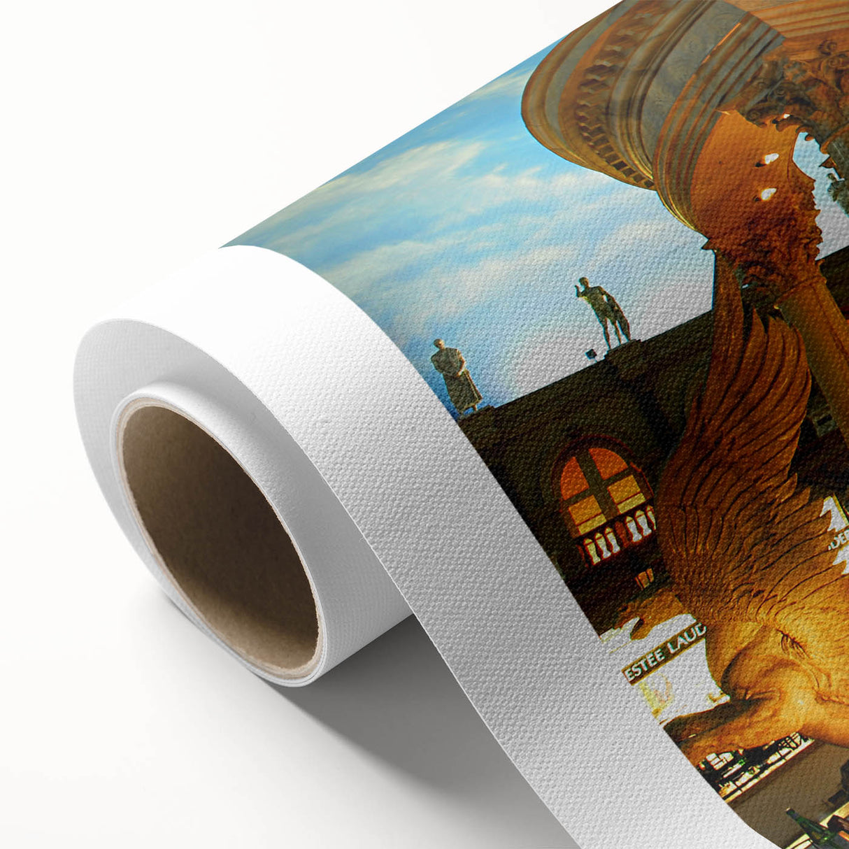 Art Deco poster of Las Vegas skyline in pastel colors on rolled canvas, ideal for nursery wall art.