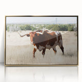 Large art print of a New Mexico landscape in mid-century modernist style, framed acrylic with gold tones.