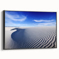 Black and white framed canvas of White Sands landscape, ideal for bedroom wall art.