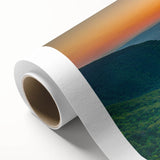 Art deco poster of Blue Ridge in North Carolina with muted earth tones on rolled canvas, ideal for nursery wall art.