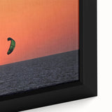 Framed canvas featuring a textured depiction of the Outer Banks, North Carolina, in muted black with colorful accents.