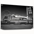 Acrylic print of Coney Island scene in muted blues and grays, suitable for dining room decor.