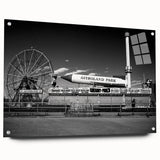 Acrylic print of Coney Island scene in muted blues and grays, suitable for dining room decor.