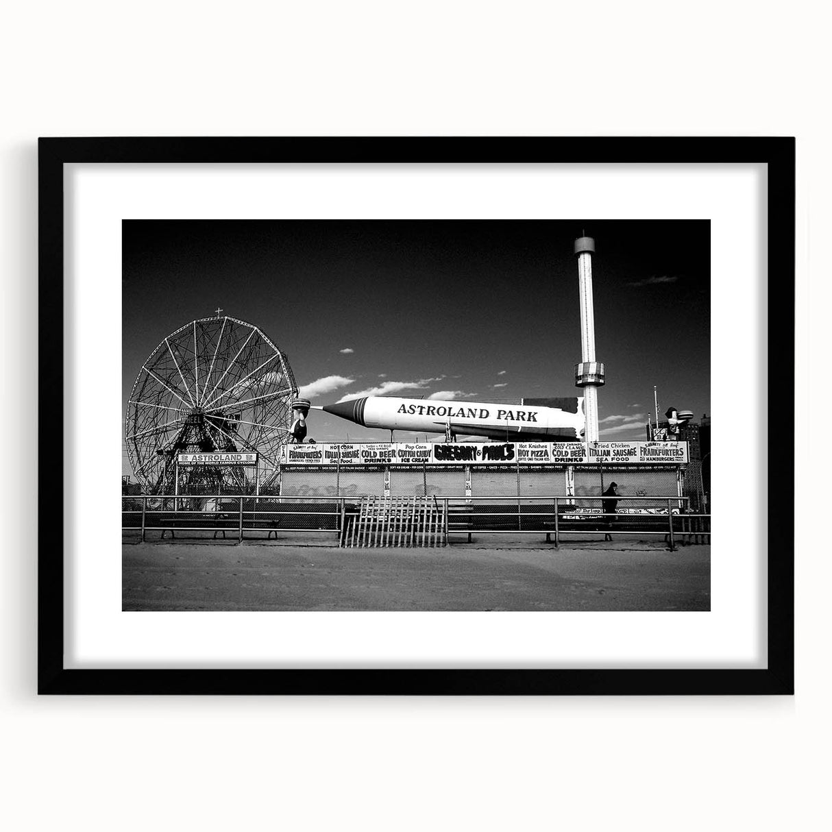Extra large framed print of Coney Island with vibrant, colorful abstract art, ideal for living room decor.