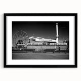 Extra large framed print of Coney Island with vibrant, colorful abstract art, ideal for living room decor.
